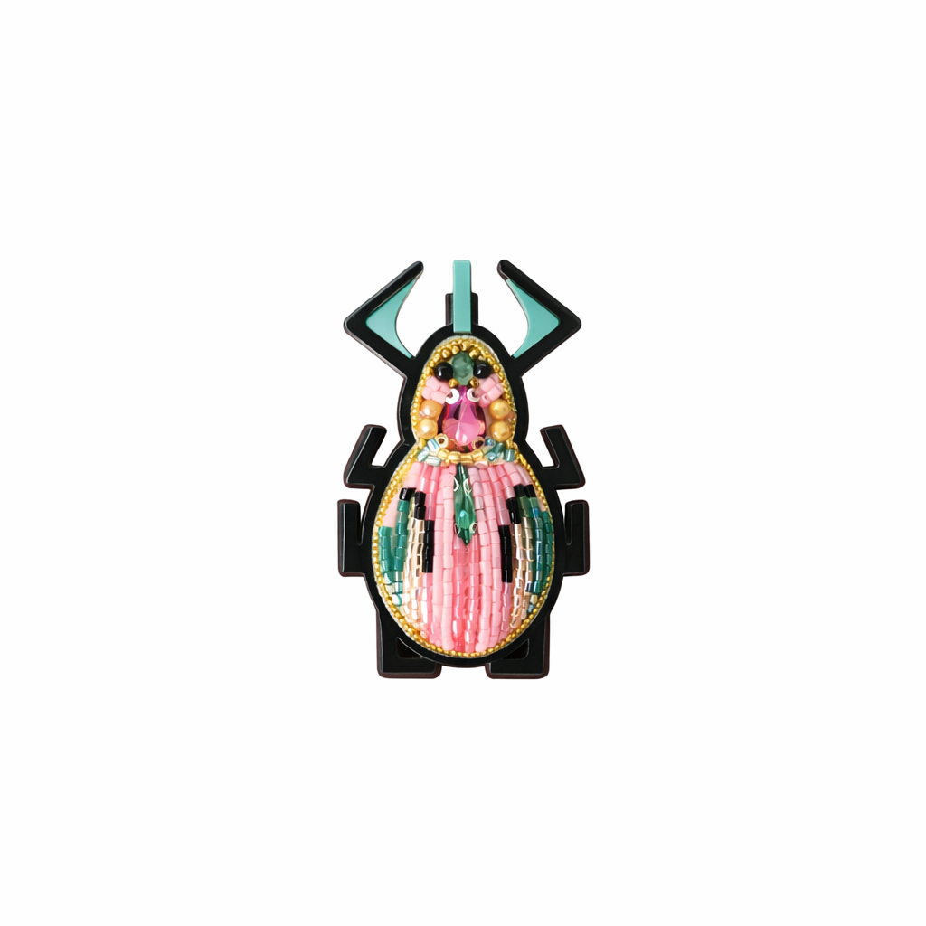 EMBROIDERED SCARAB BROOCH