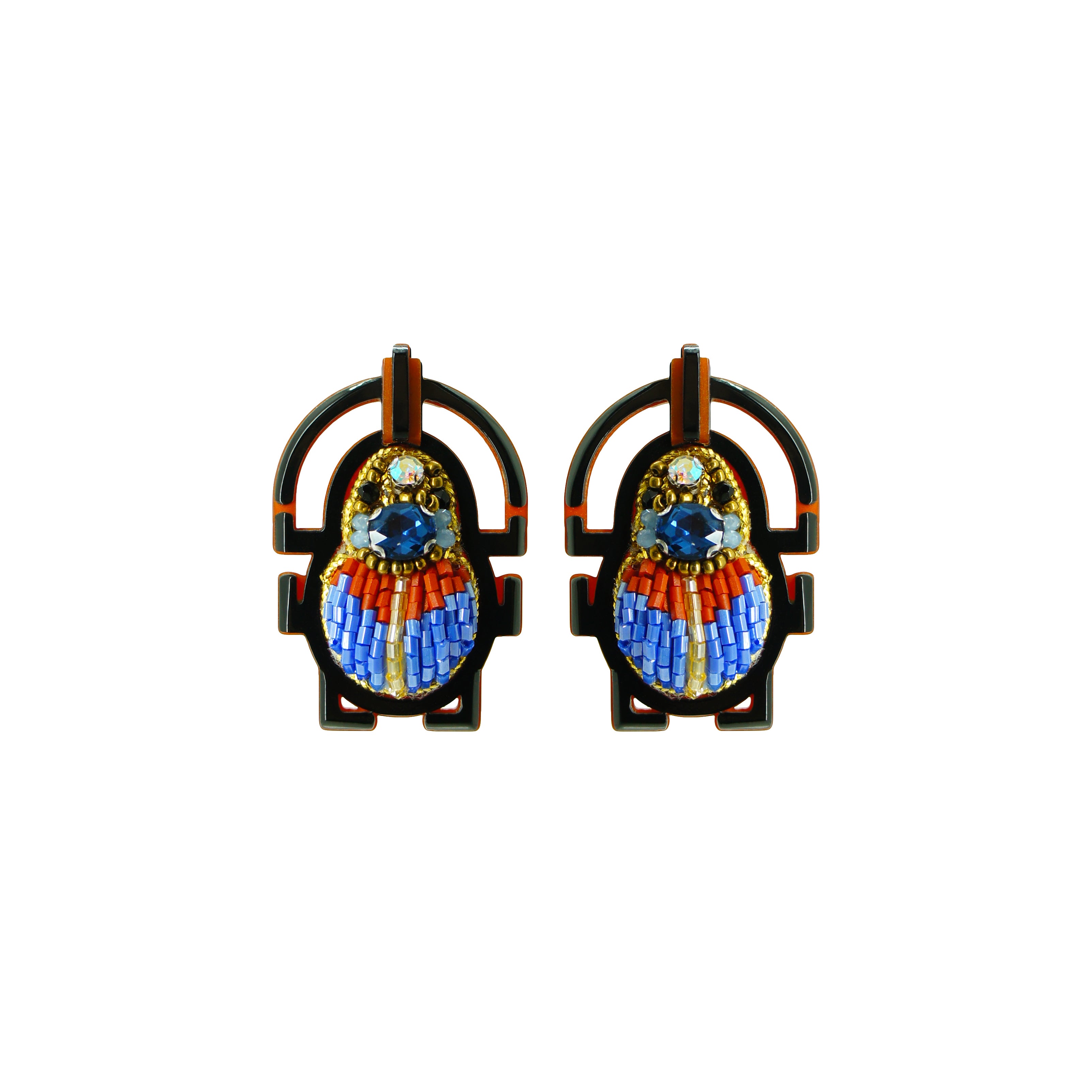 Embroidered Scarab Earring / Turquoise Green