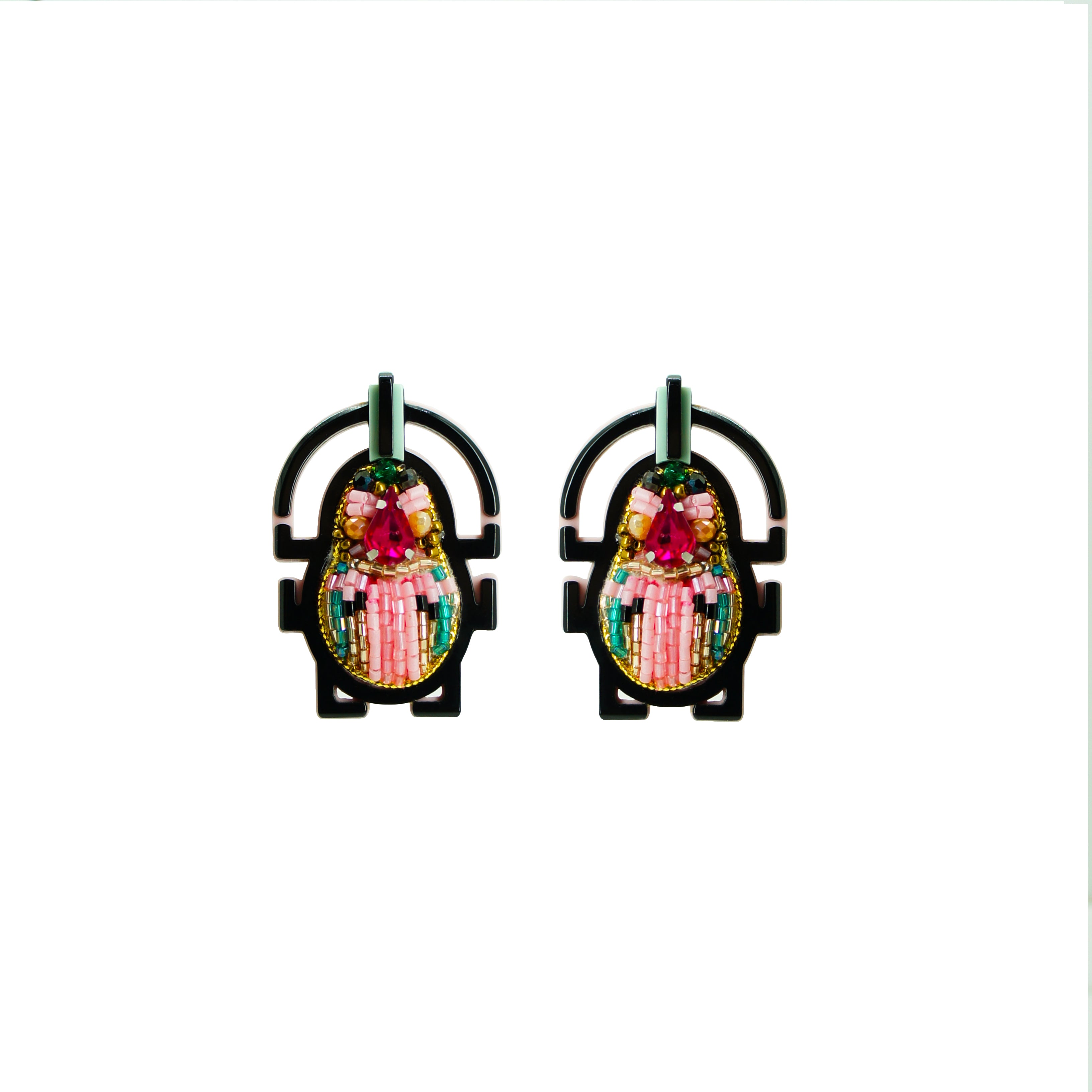 Embroidered Scarab Earring / Turquoise Green