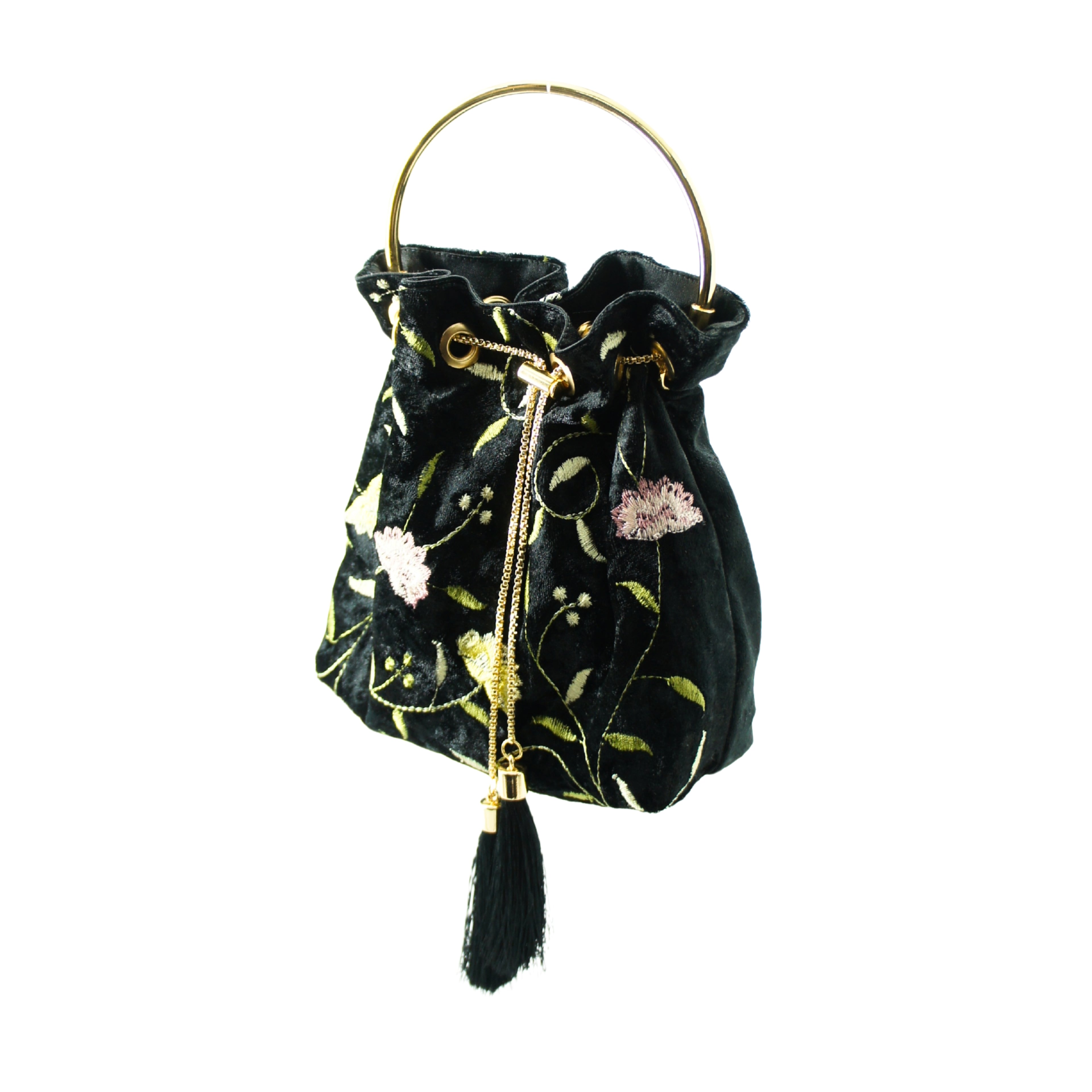 FLORAL BUCKET BAG / BLACK