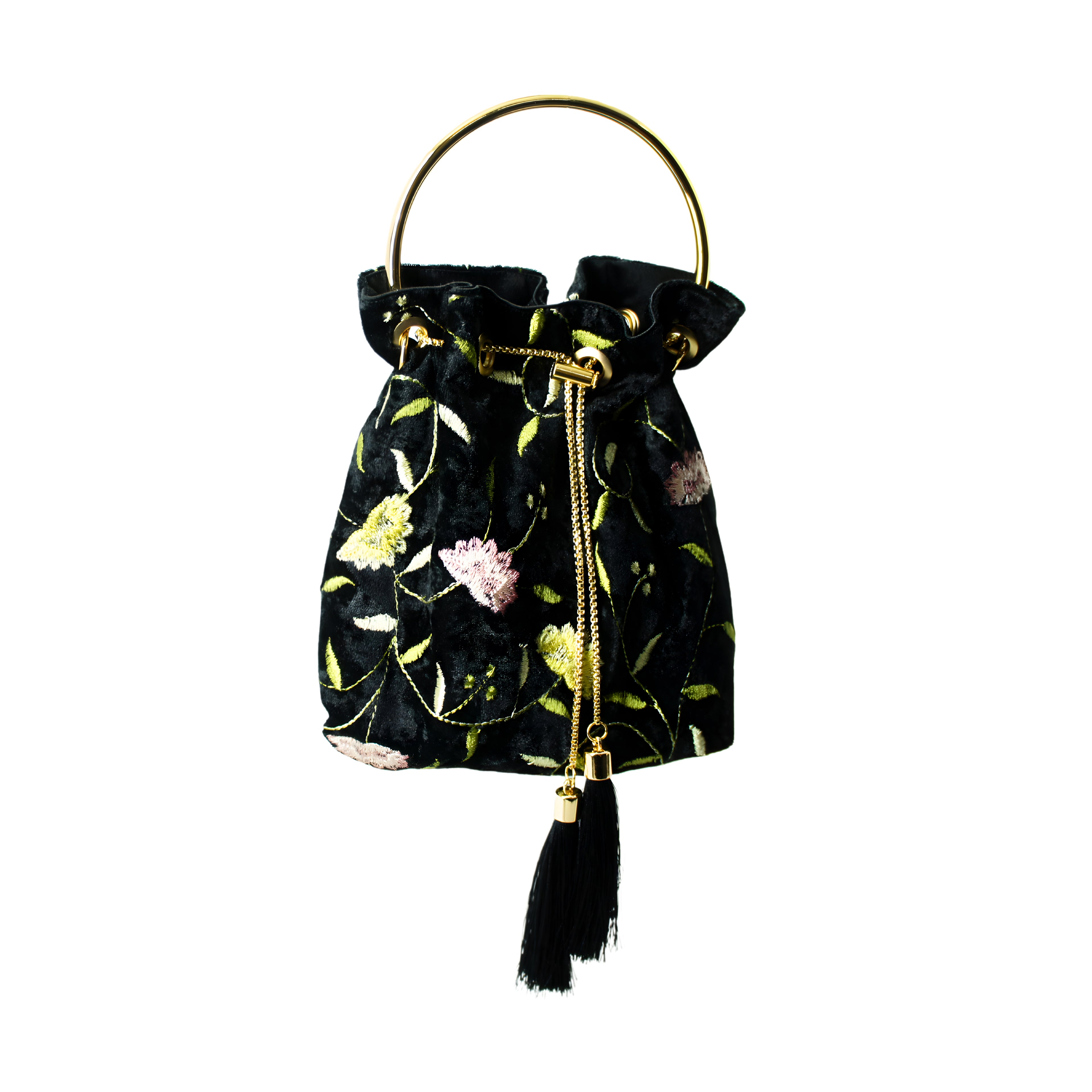FLORAL BUCKET BAG / BLACK