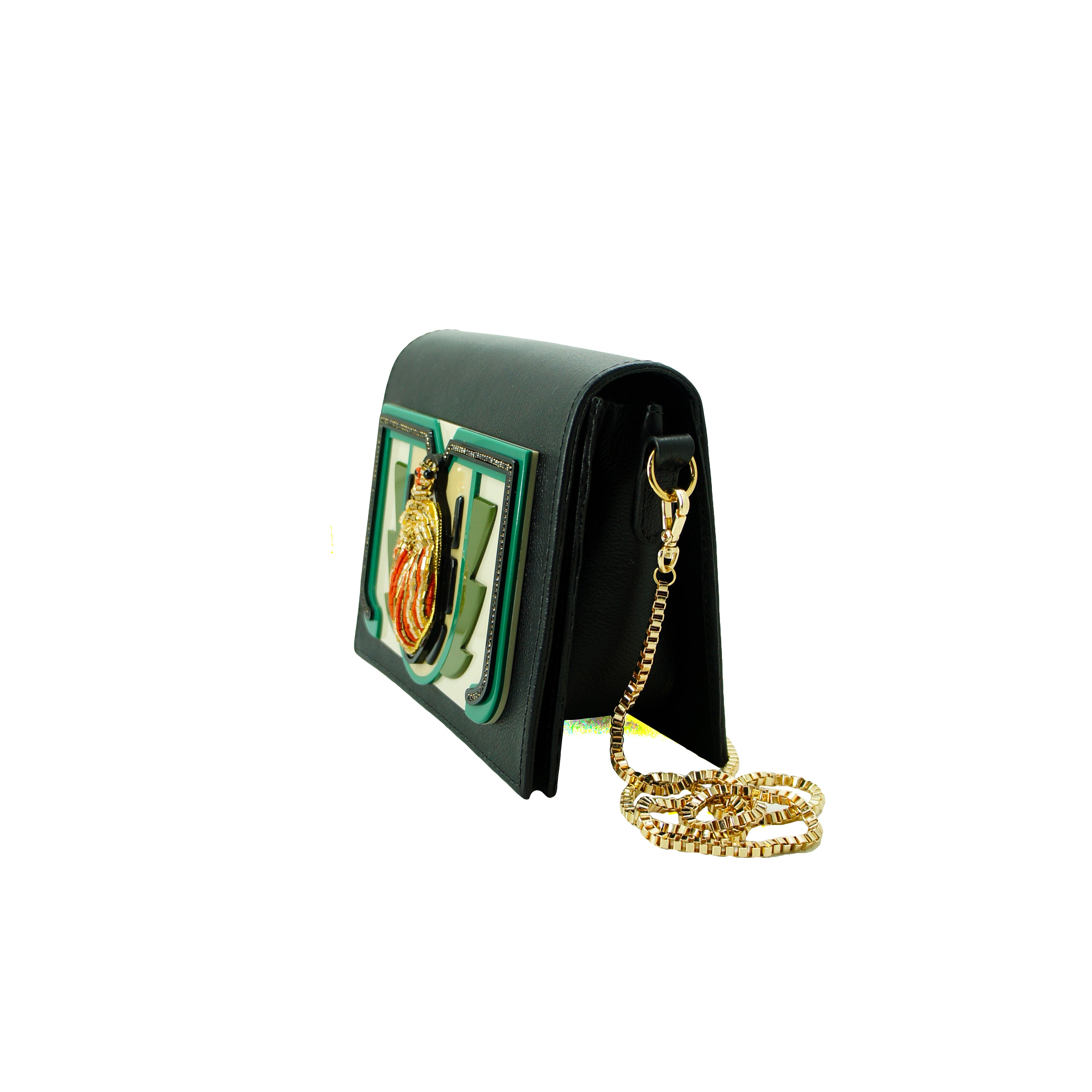 Scarab Embroidered Leather Bag / Black