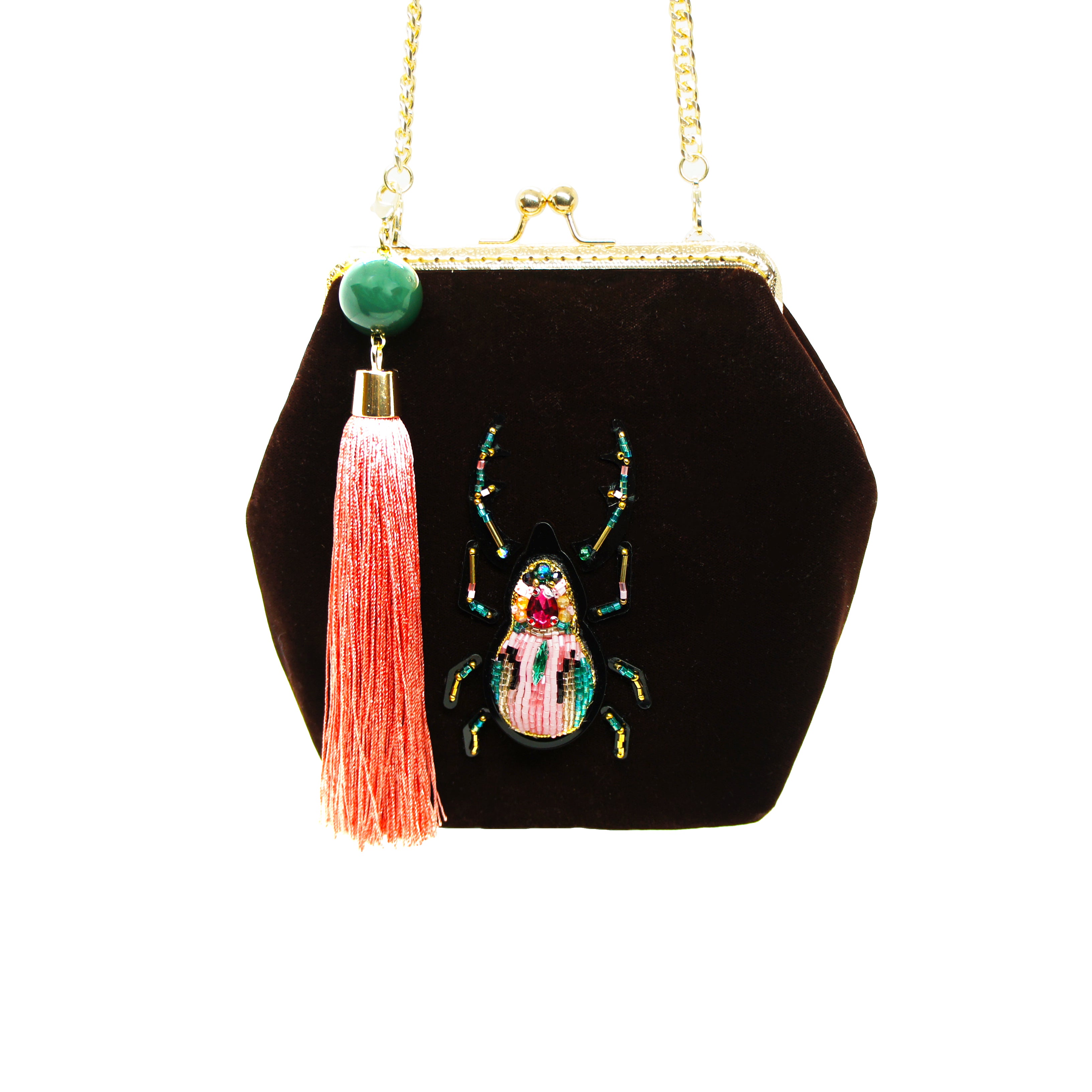 Brown Velvet Bag with Beetle / Rose