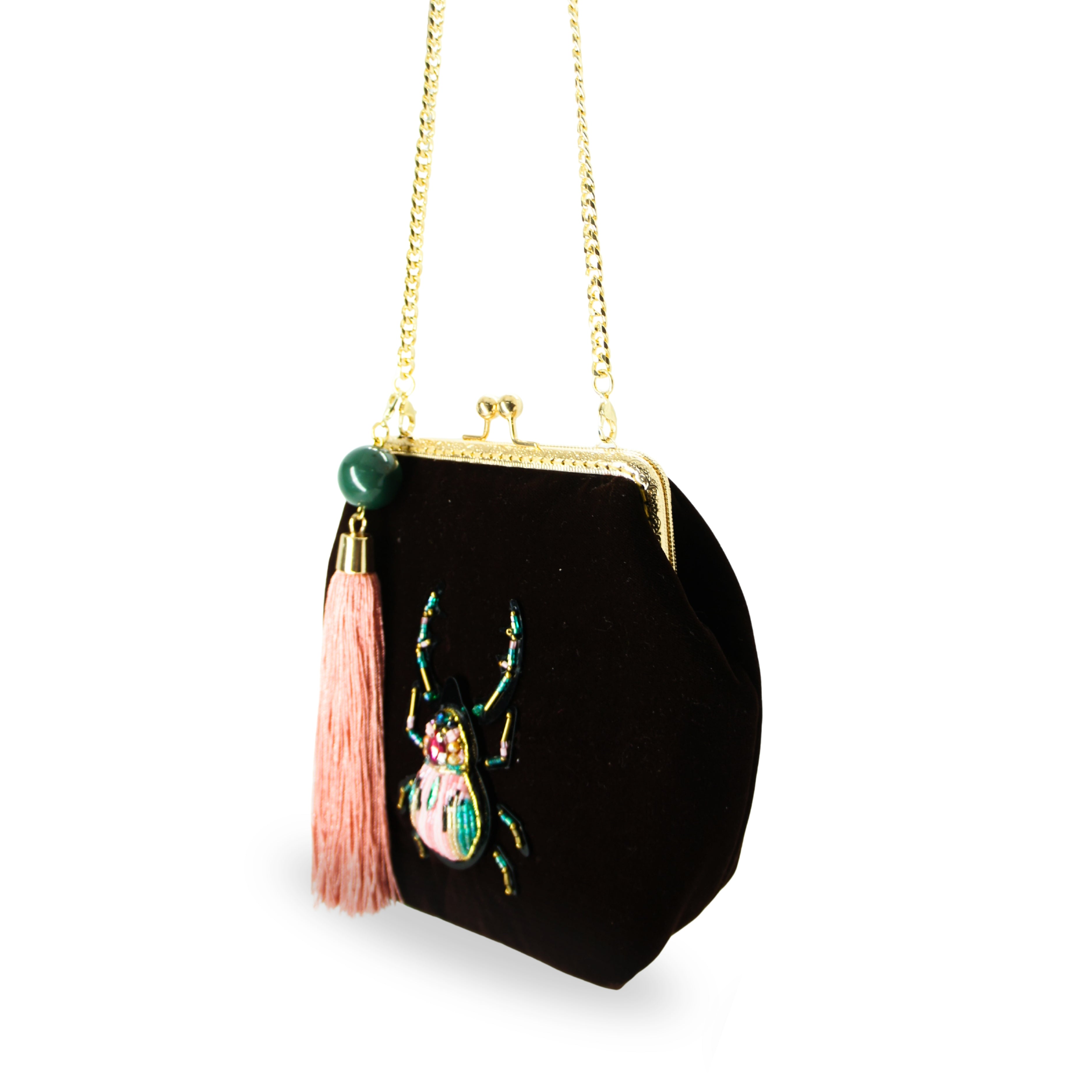 Brown Velvet Bag with Beetle / Rose