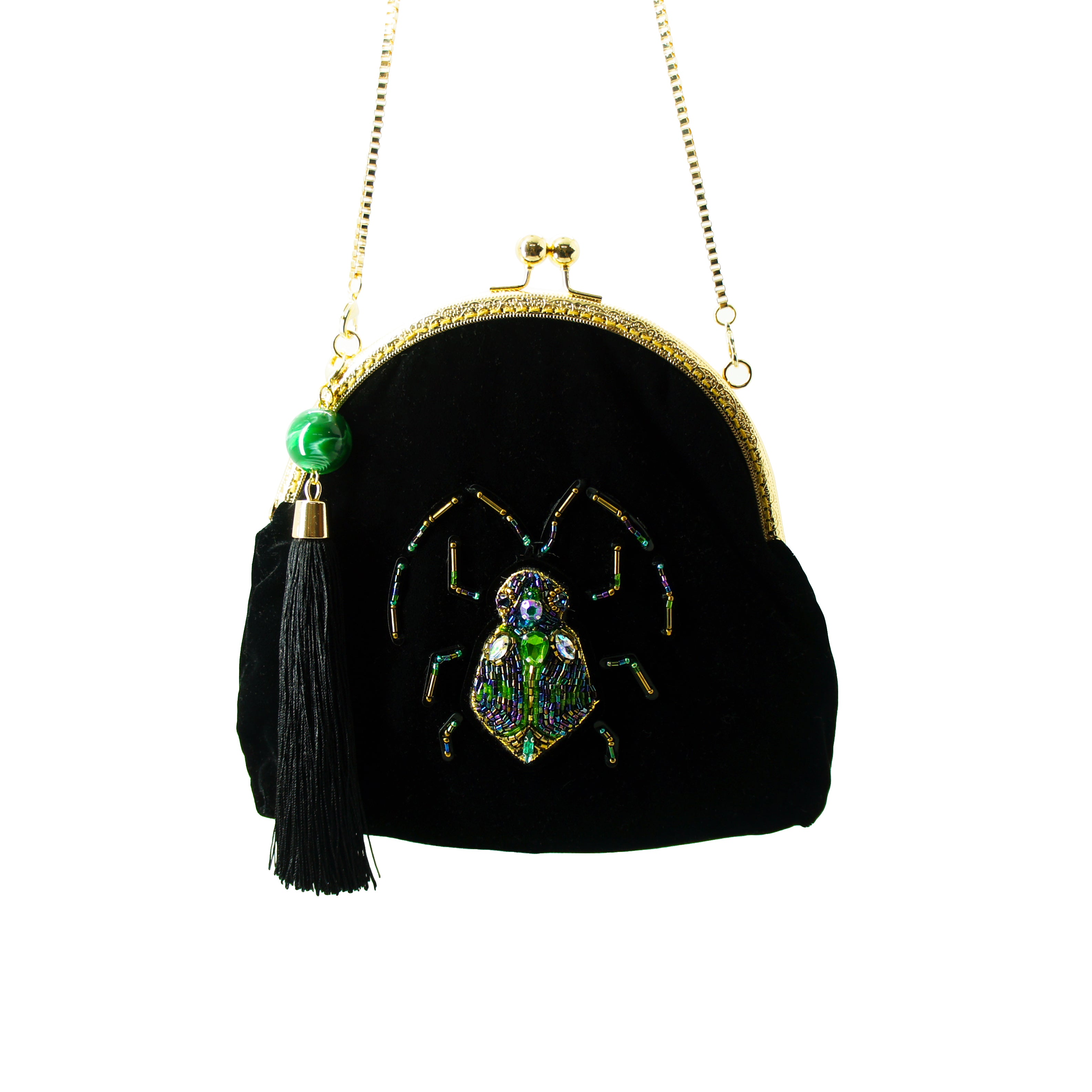 Black Velvet Beetle / Green Handbag