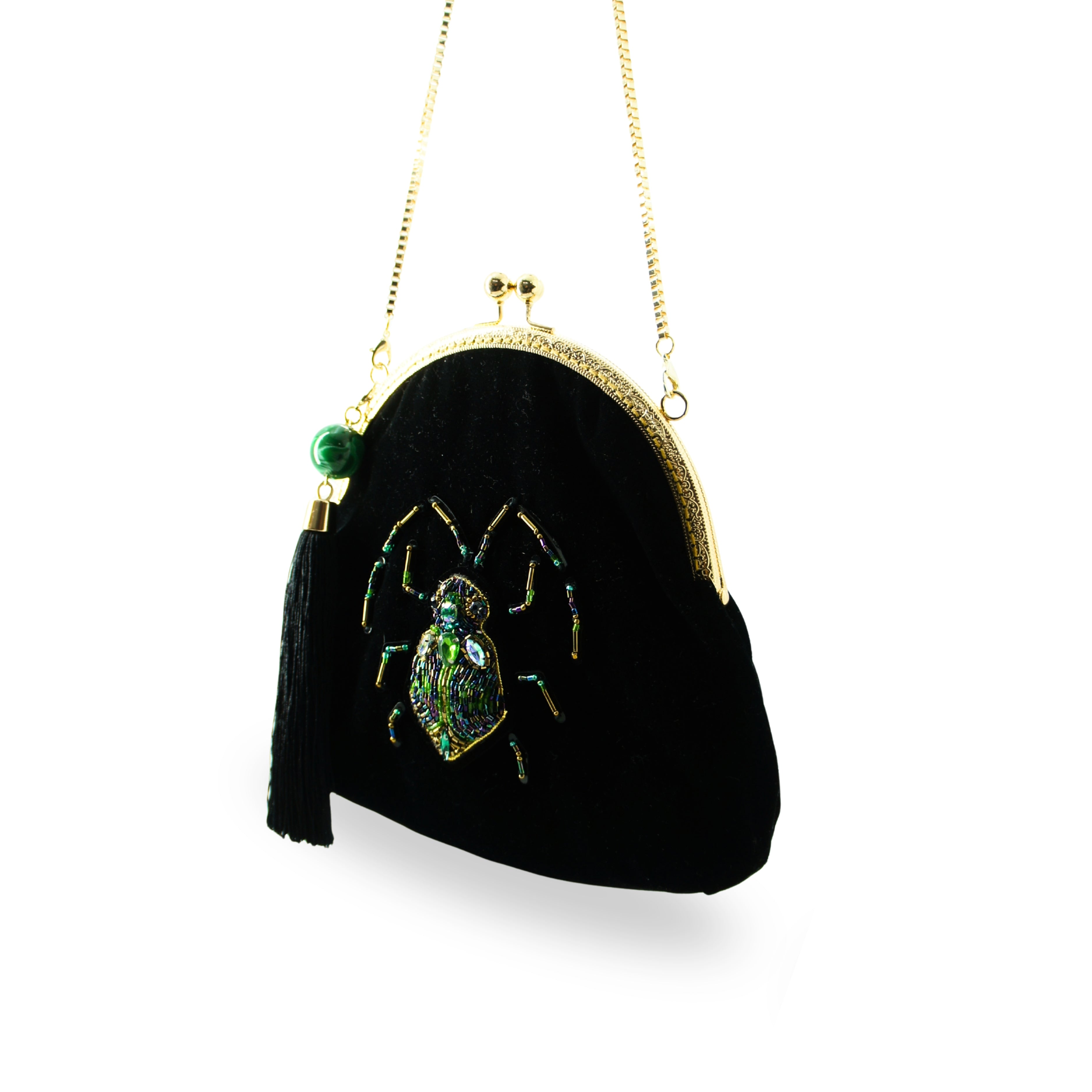 Black Velvet Beetle / Green Handbag