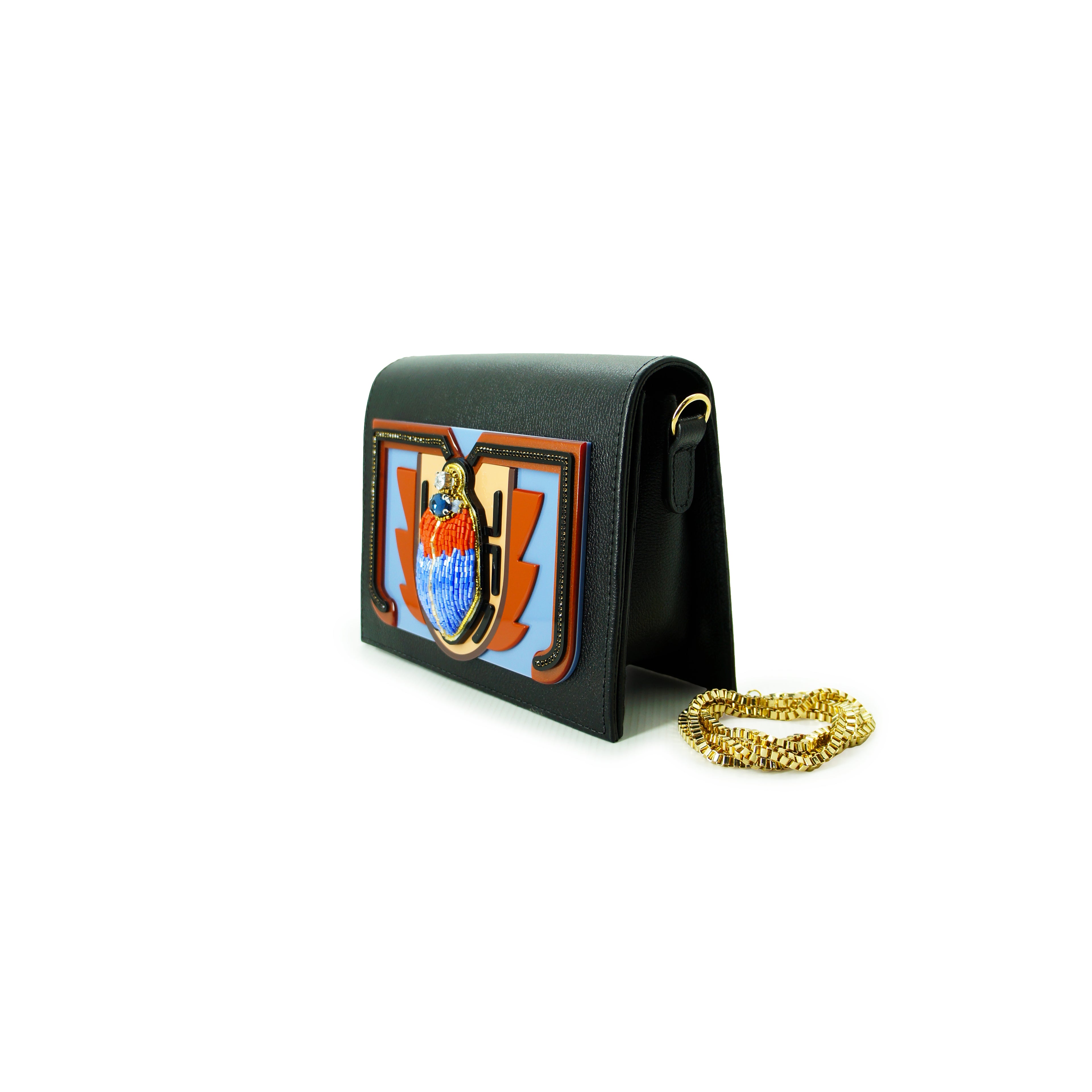 Scarab Embroidered Leather Bag / Black