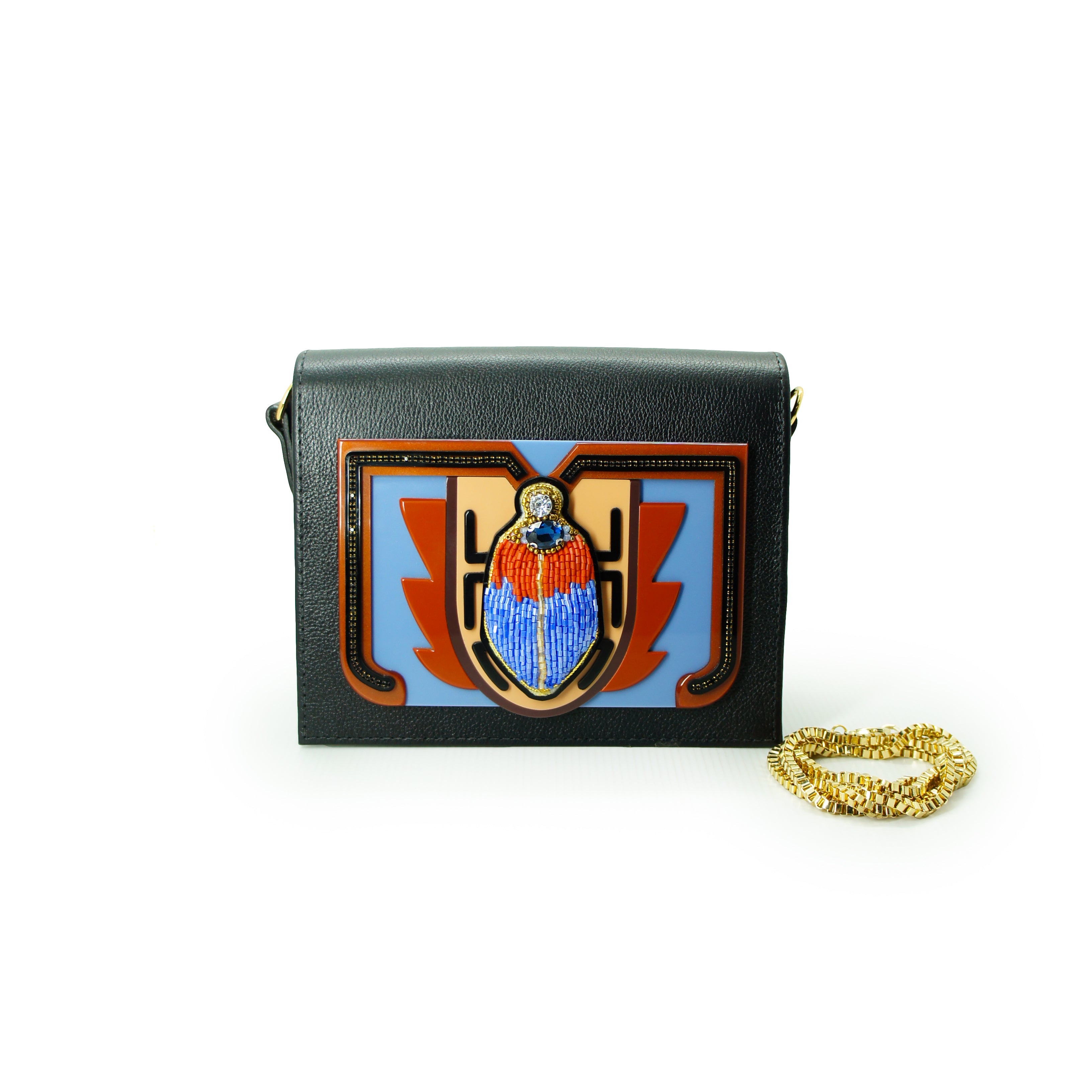 Scarab Embroidered Leather Bag / Black