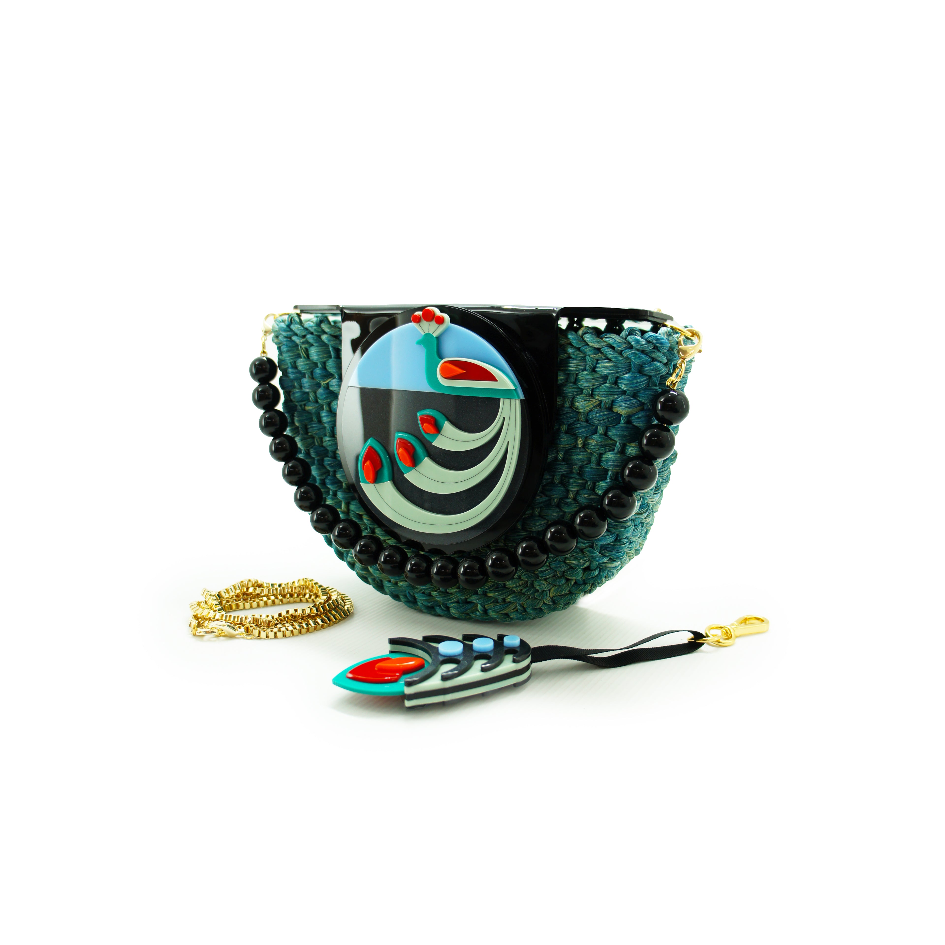 HALF-MOON PEACOCK TURQUOISE BAG