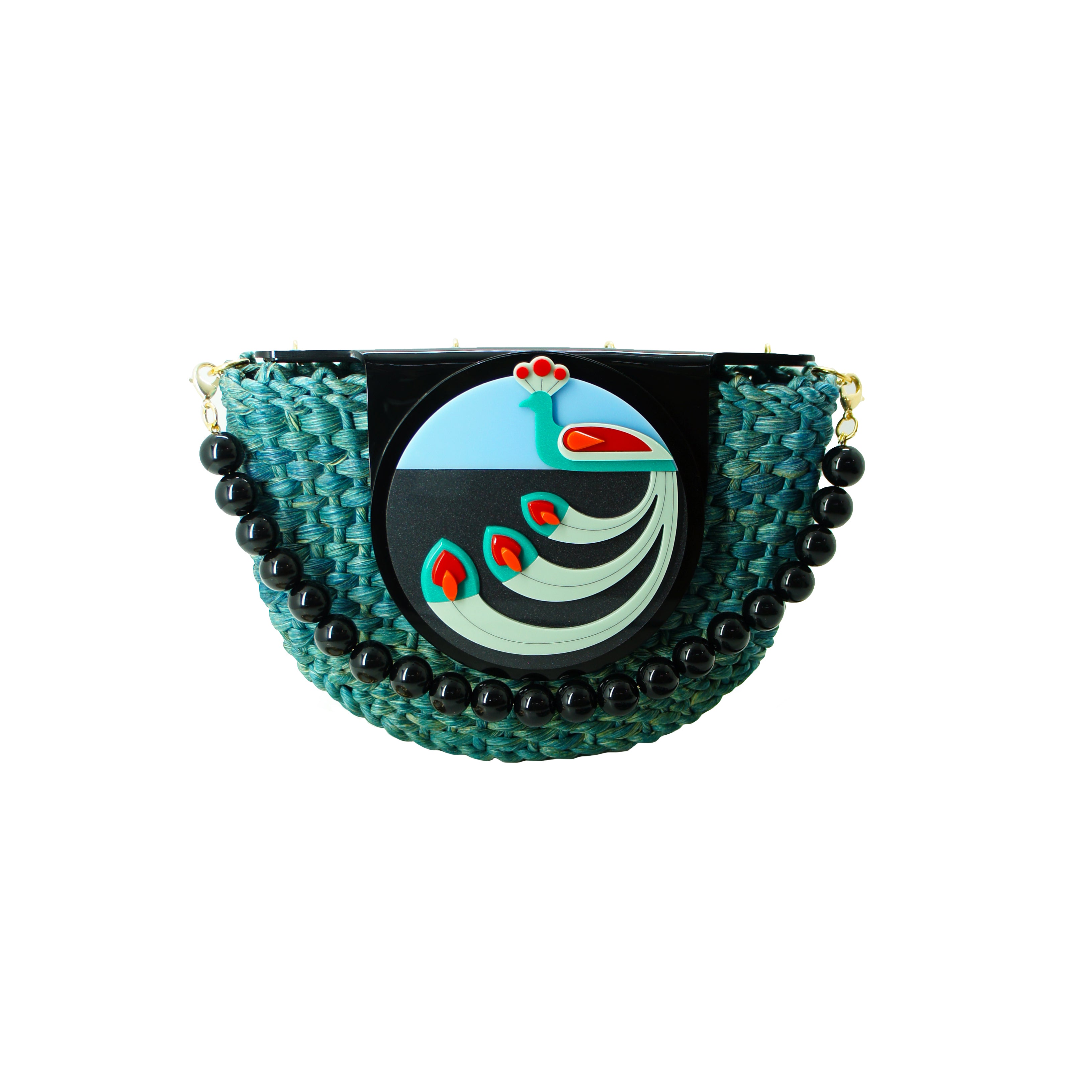 HALF-MOON PEACOCK TURQUOISE BAG