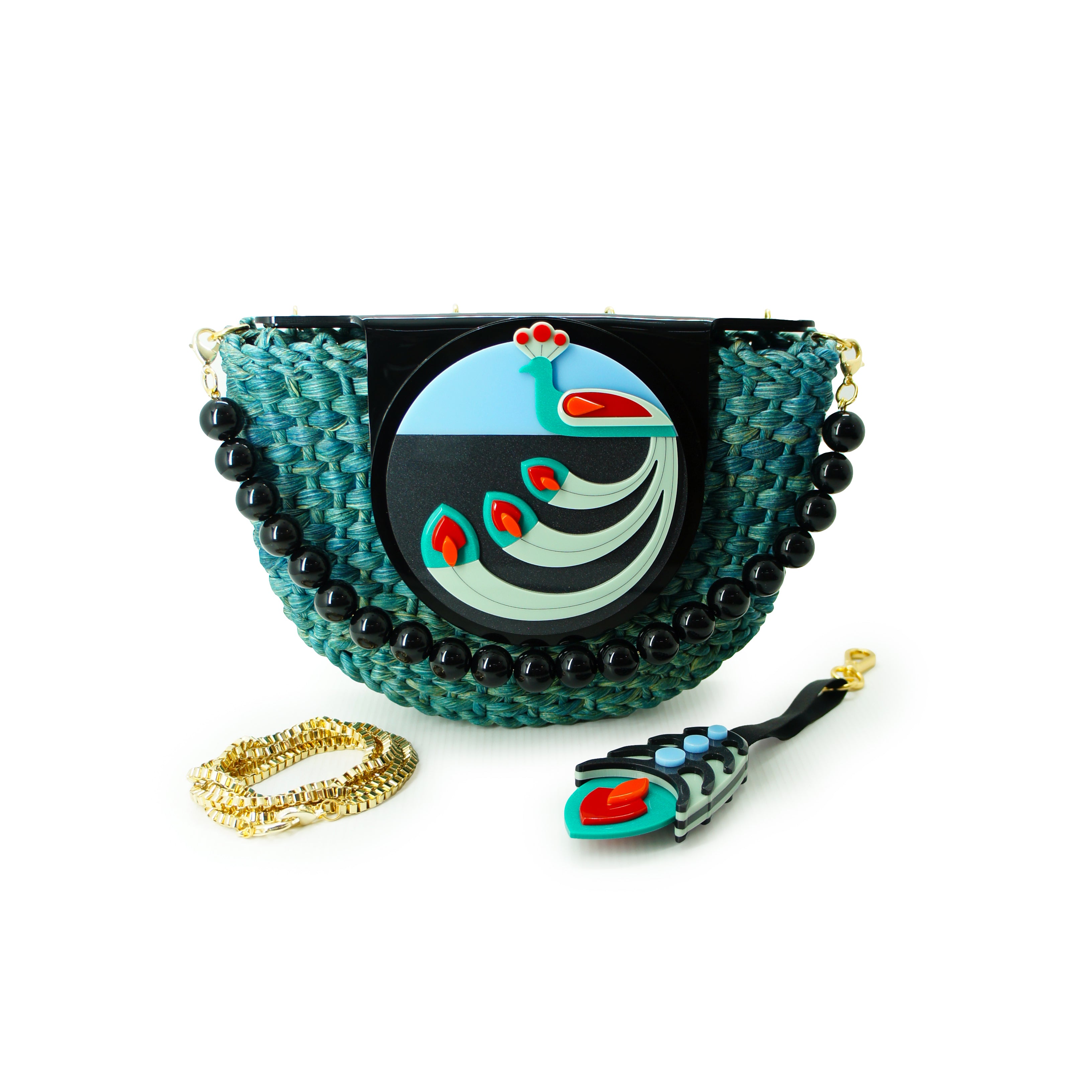 HALF-MOON PEACOCK TURQUOISE BAG