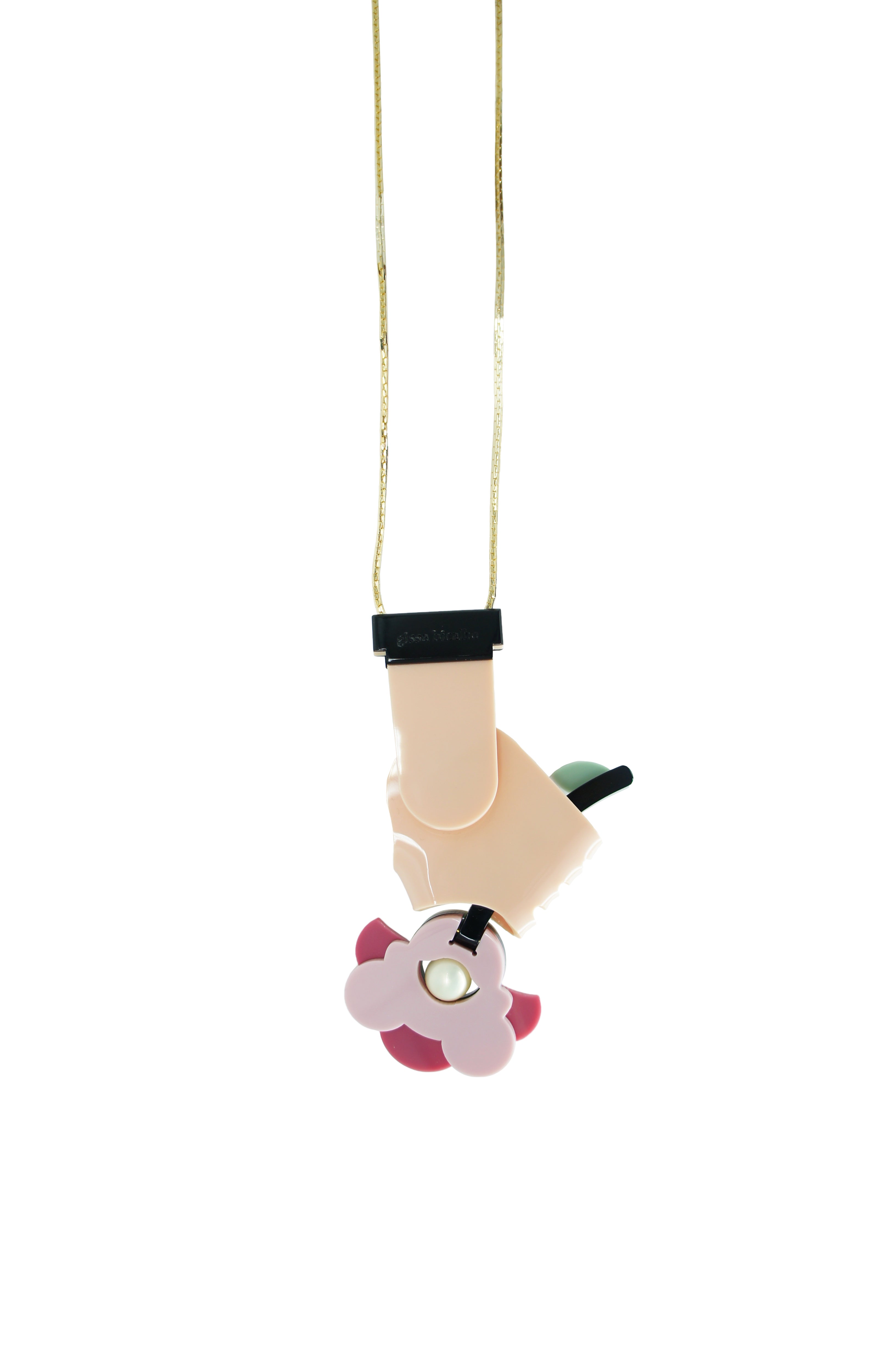 Long Necklace Hand and Flower - Dried Rose