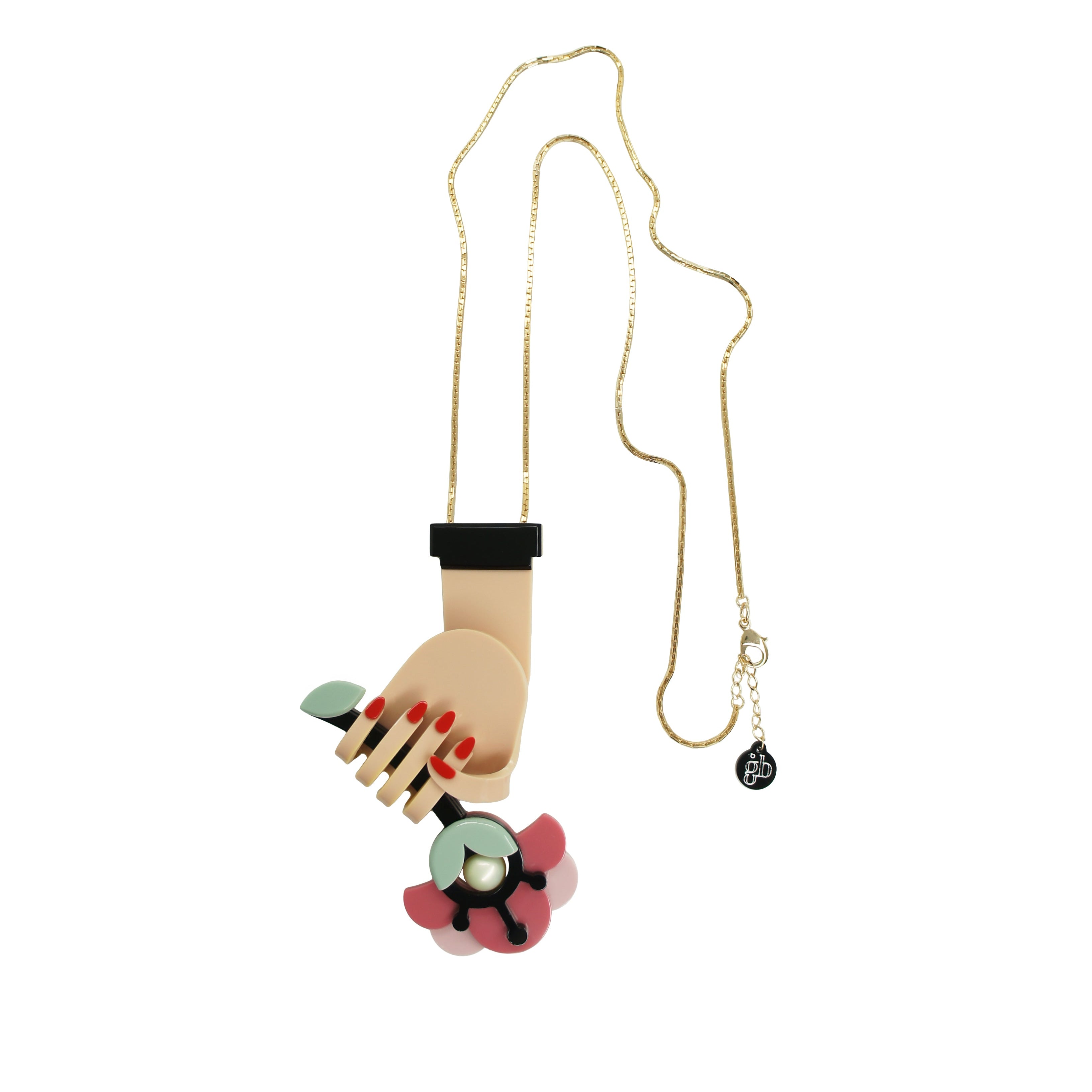 Long Necklace Hand and Flower - Dried Rose