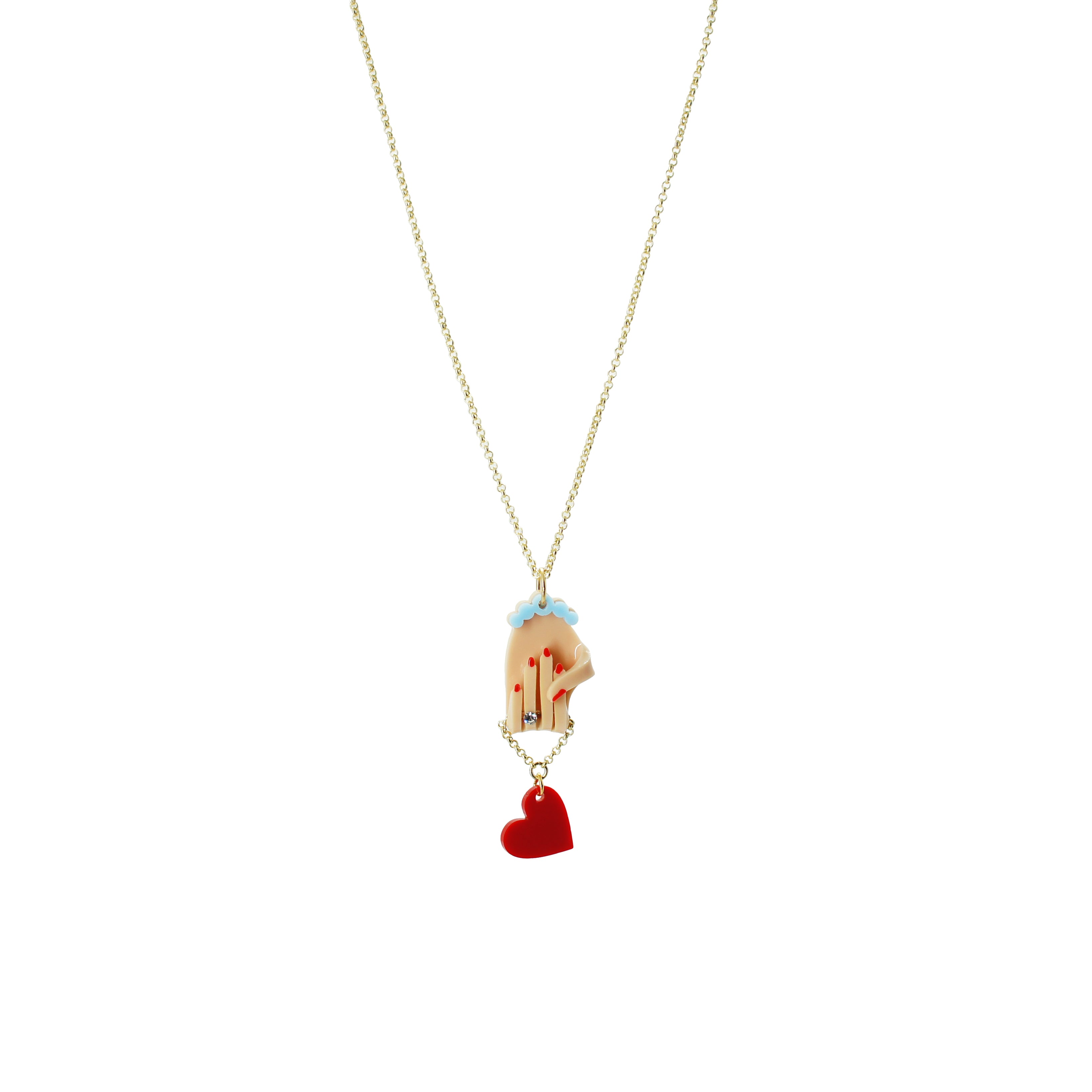 Mini Hand Necklace - Pink
