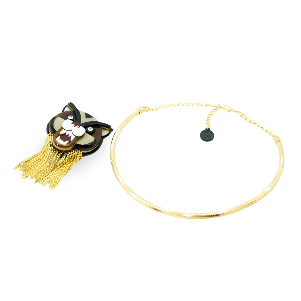 COLAR BROCHE TIGRE CARAMELO GRANITO
