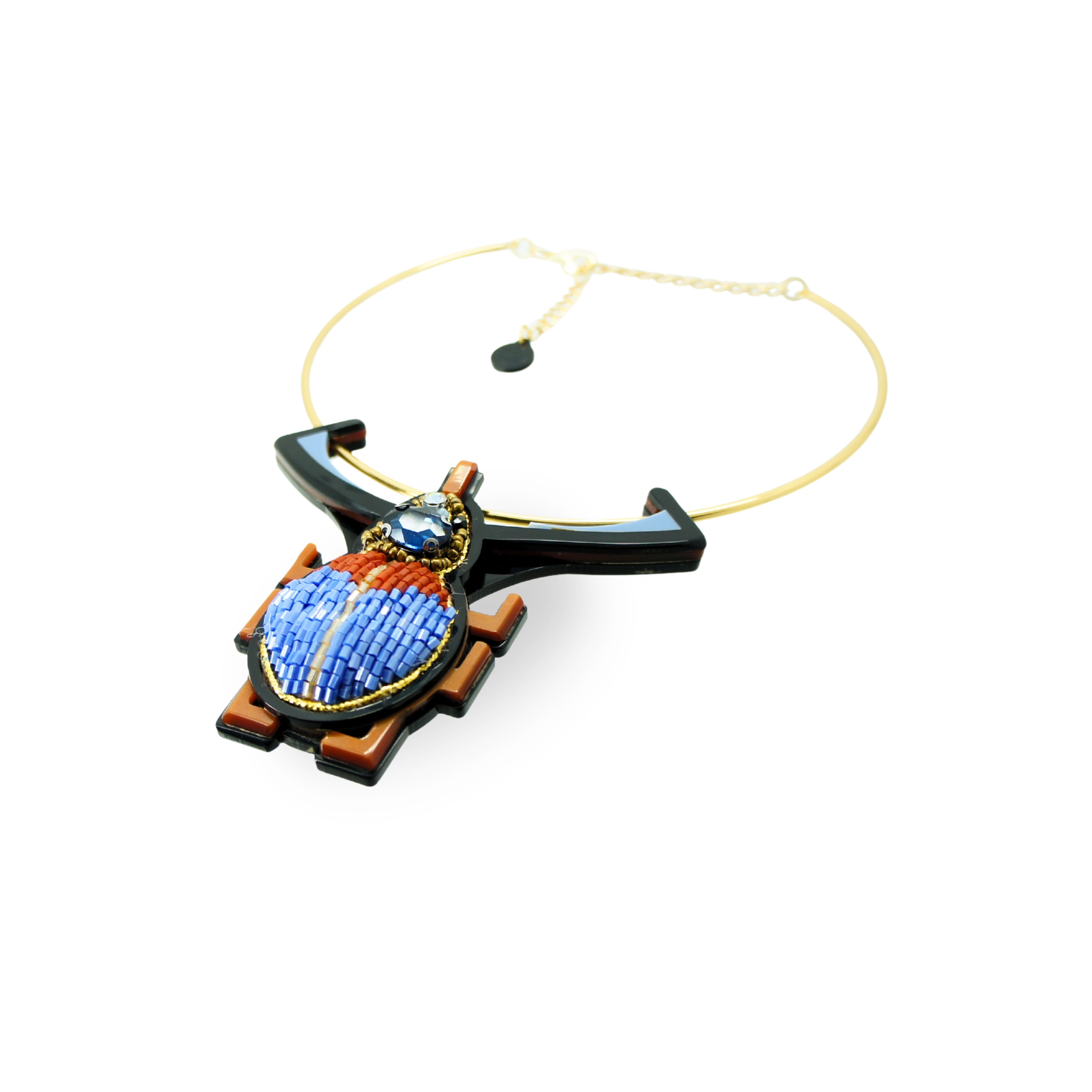 Scarab Embroidered Necklace / Candy Pink