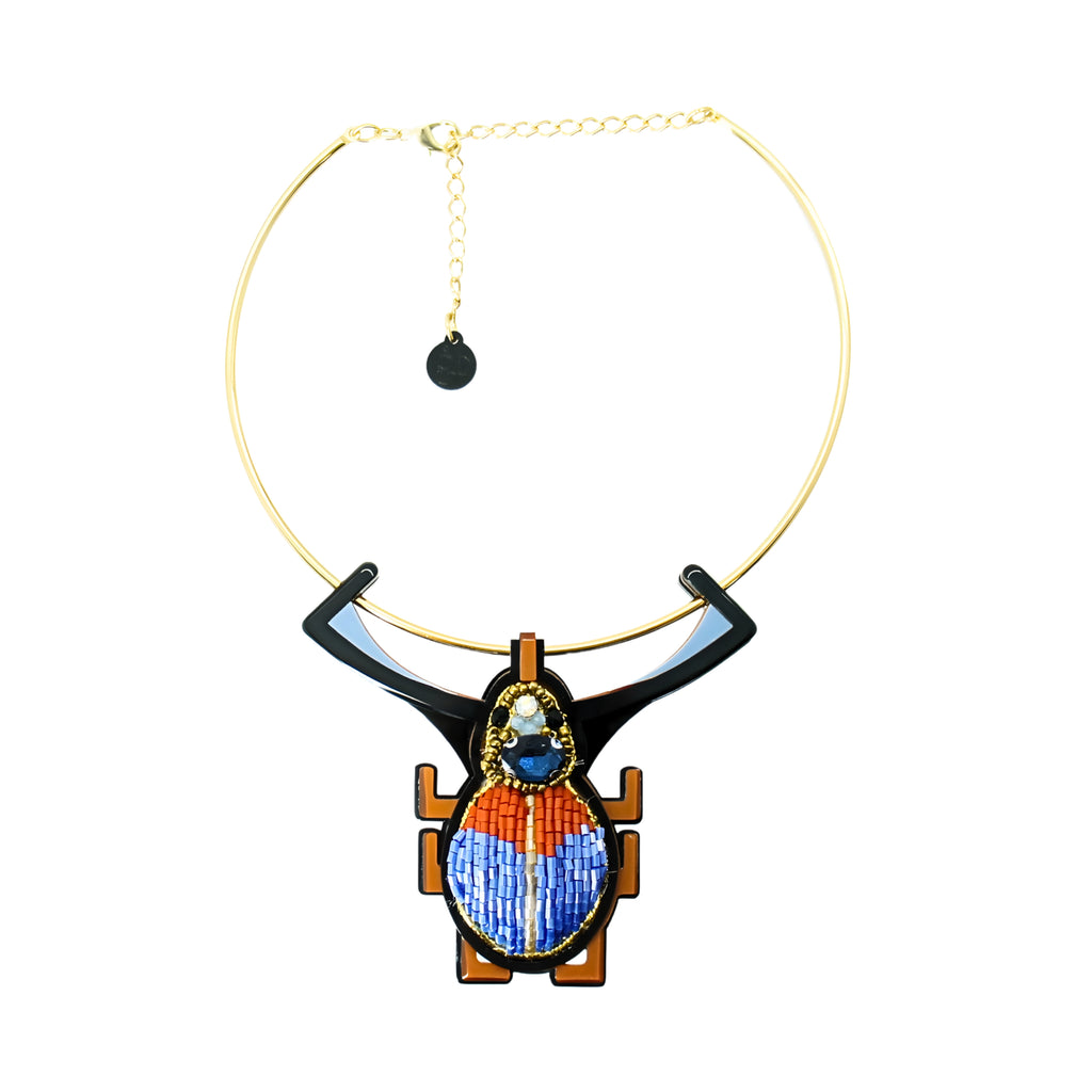 EMBROIDERED SCARAB NECKLACE