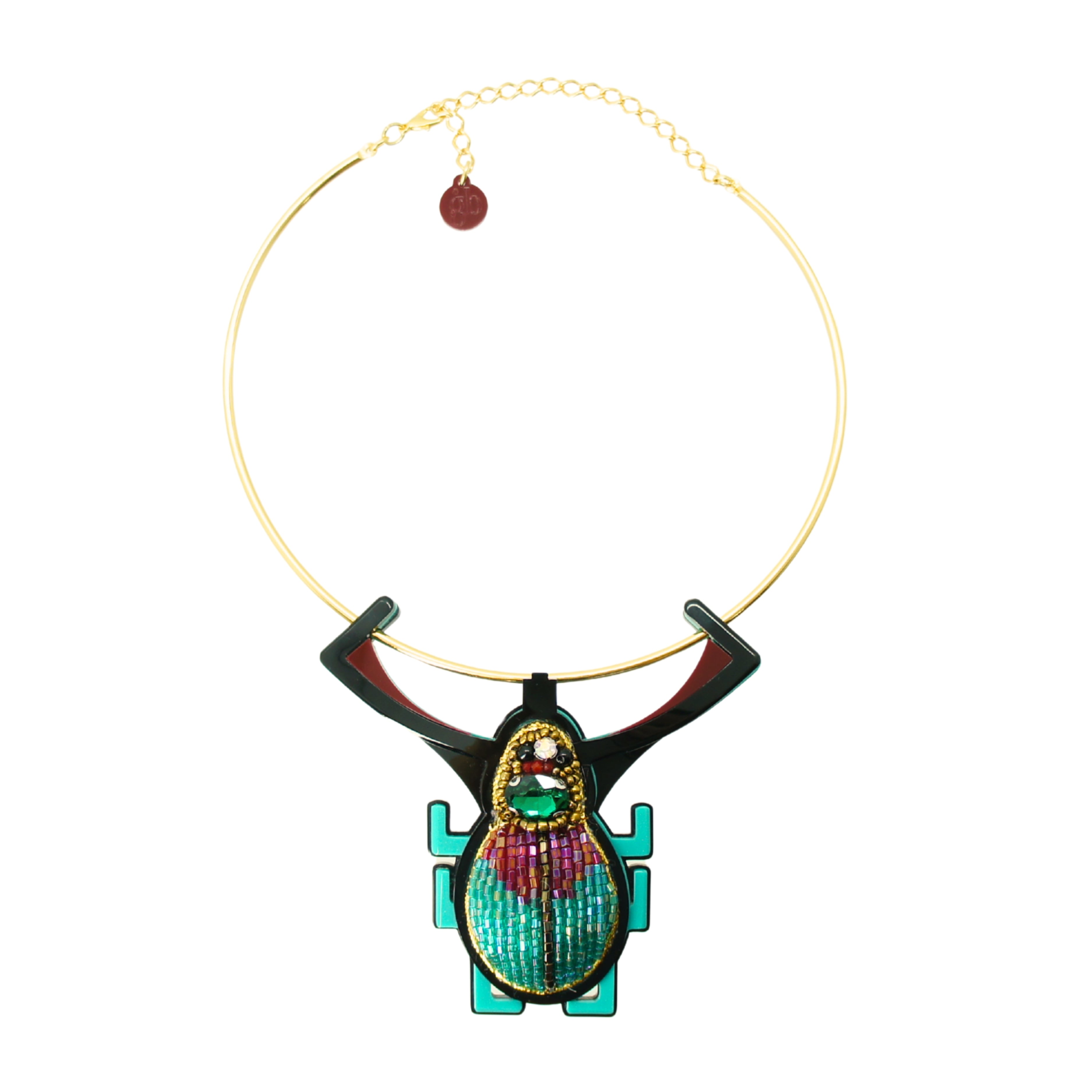 Scarab Embroidered Necklace / Candy Pink