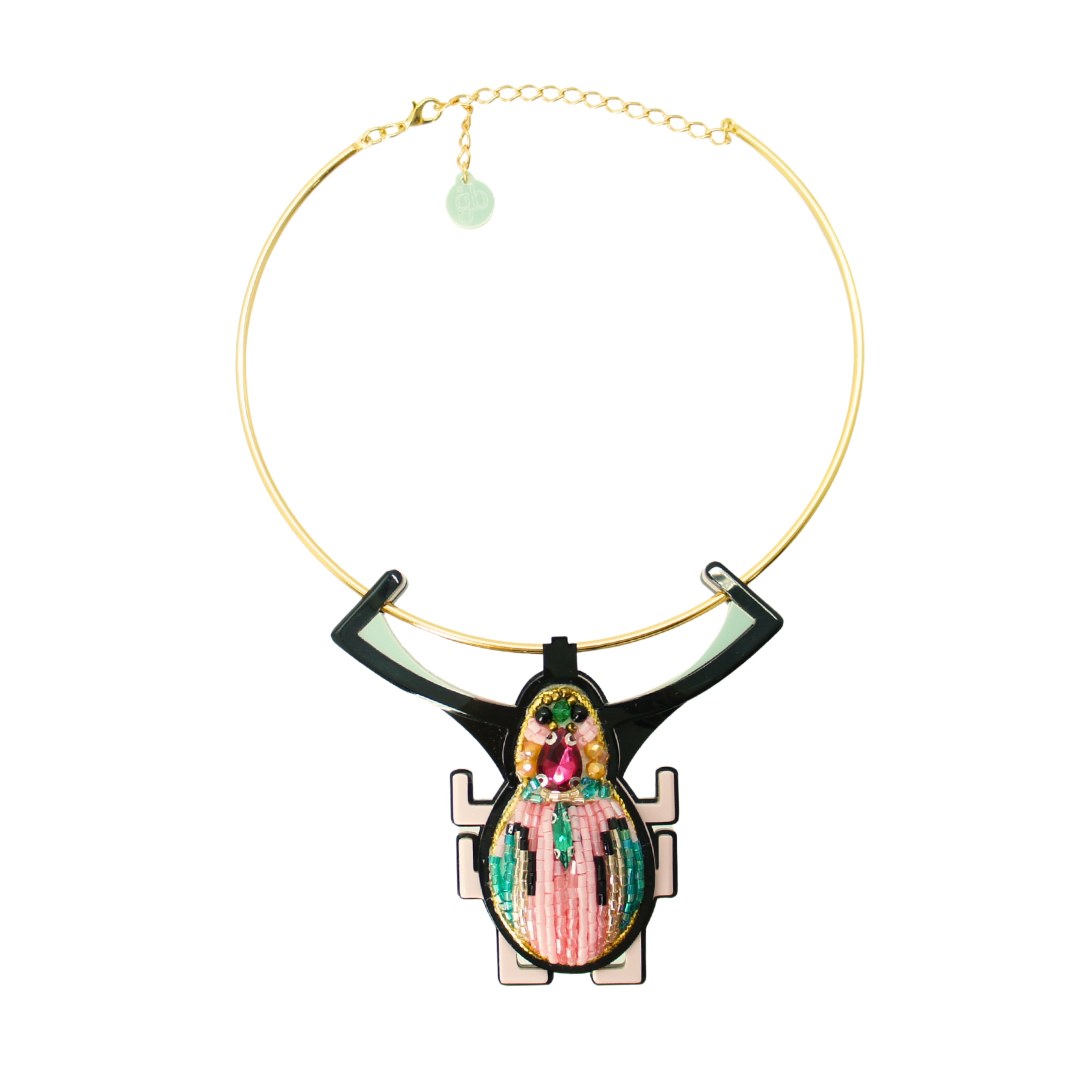 Scarab Embroidered Necklace / Candy Pink