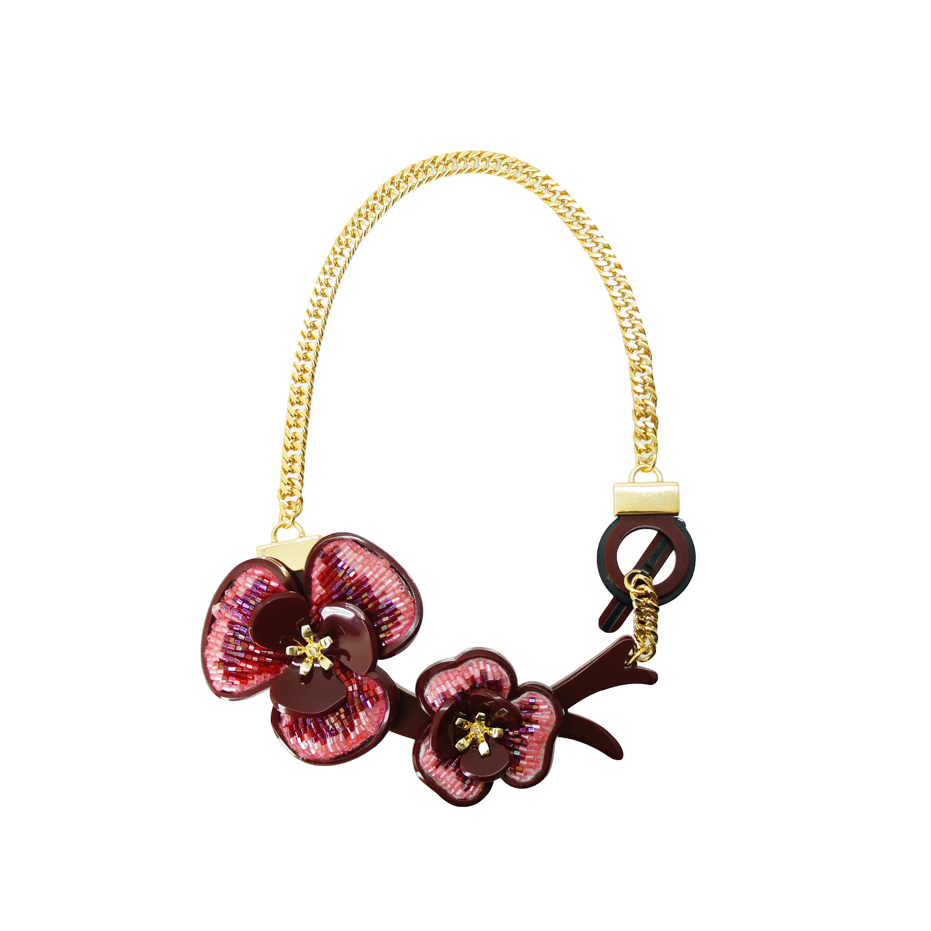 EMBROIDERED FLOWERS NECKLACE / BURGUNDY