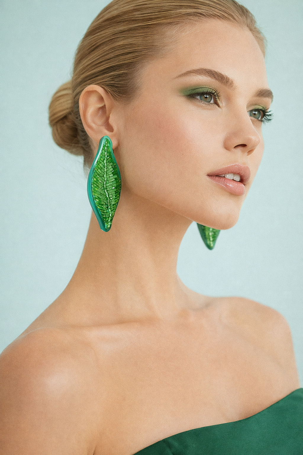 EMBROIDERED LEAF EARRING
