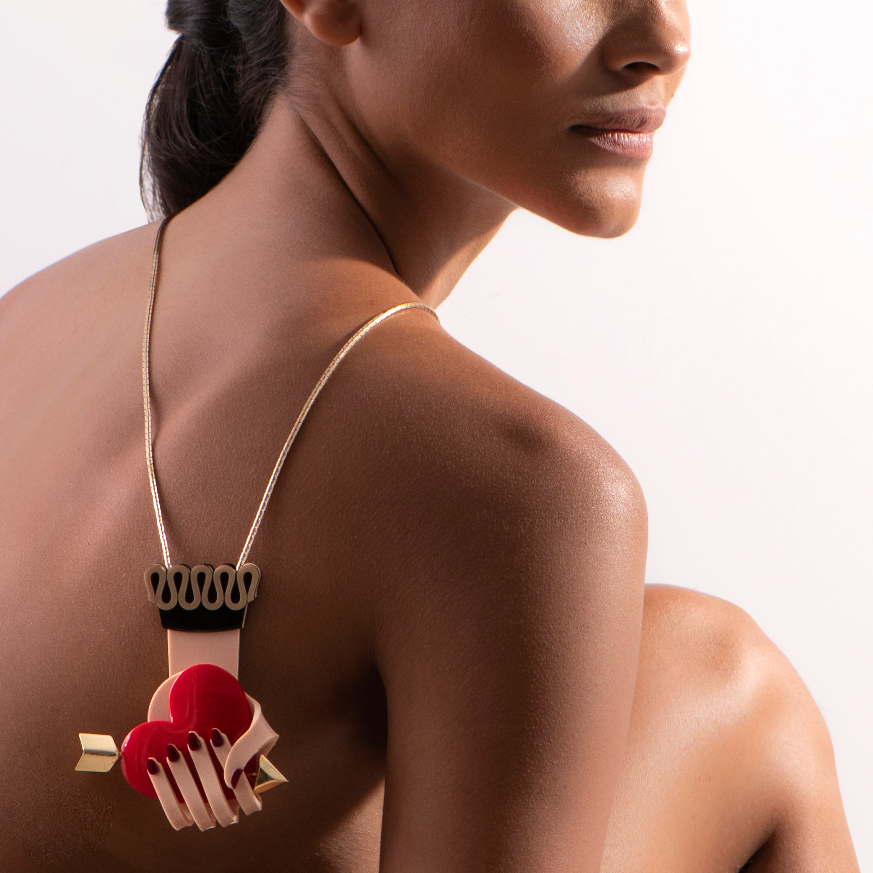 Long Hand and Heart Necklace