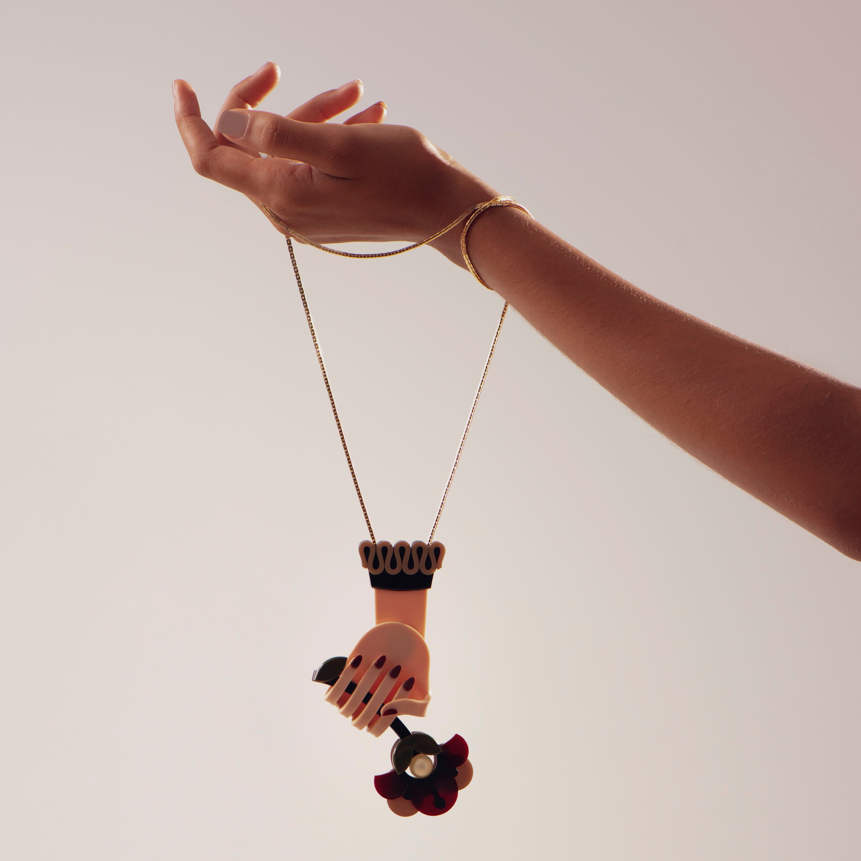 Victorian Hand and Flower Pendant Necklace