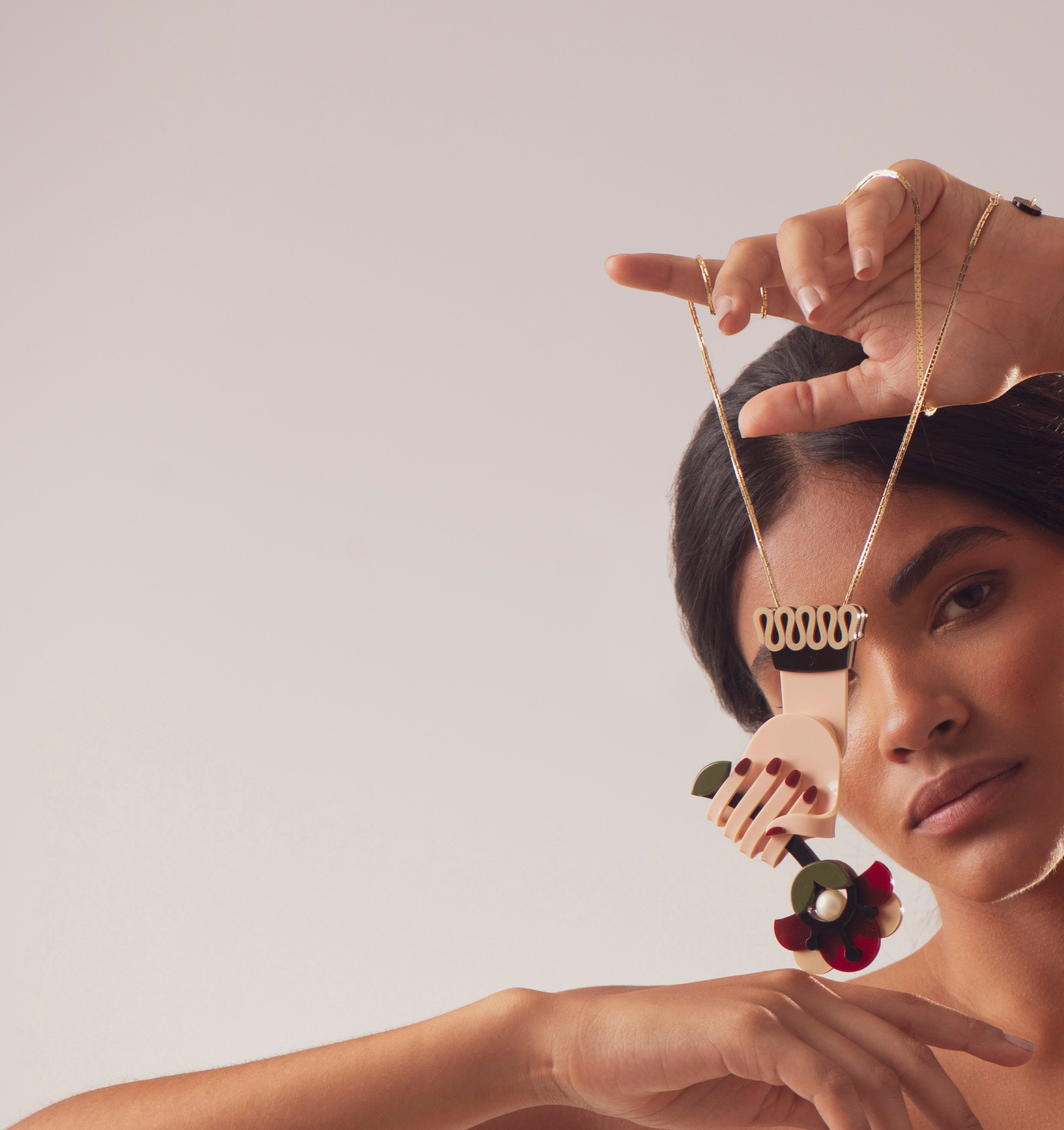 Victorian Hand and Flower Pendant Necklace