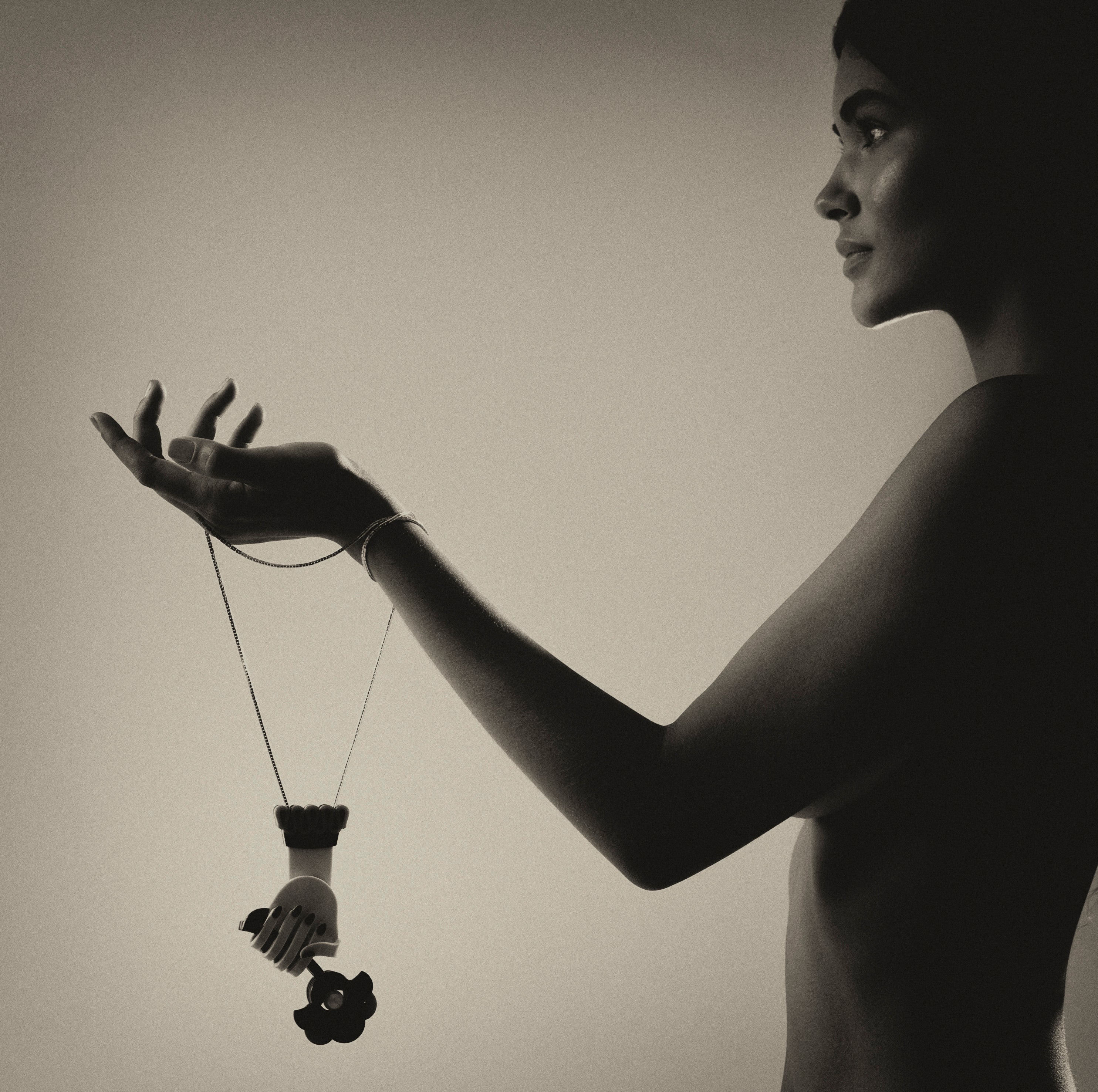 Long Necklace Hand and Flower - Dried Rose